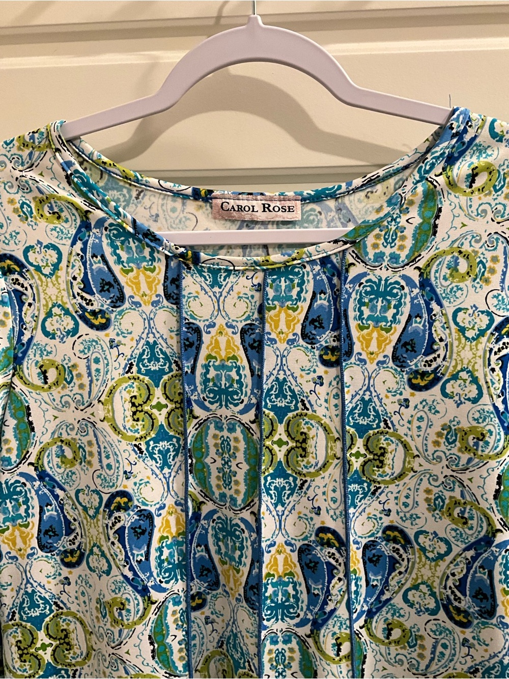 Carol Rose Blue, Teal & Yellow Paisley Print Blouse